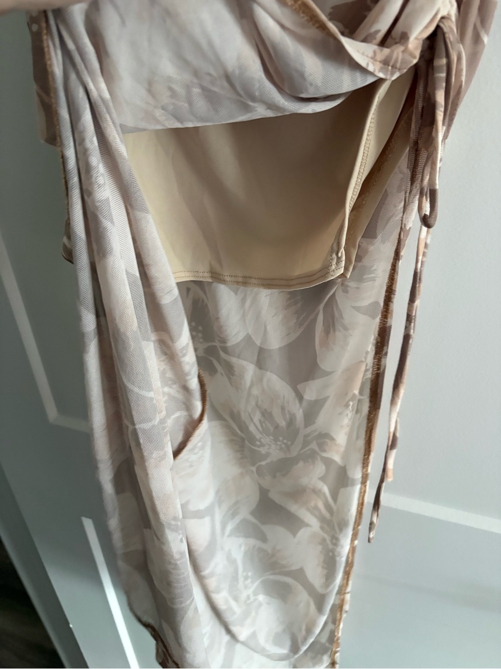 Beige Floral Strapless Maxi Dress - Picture 4 of 7